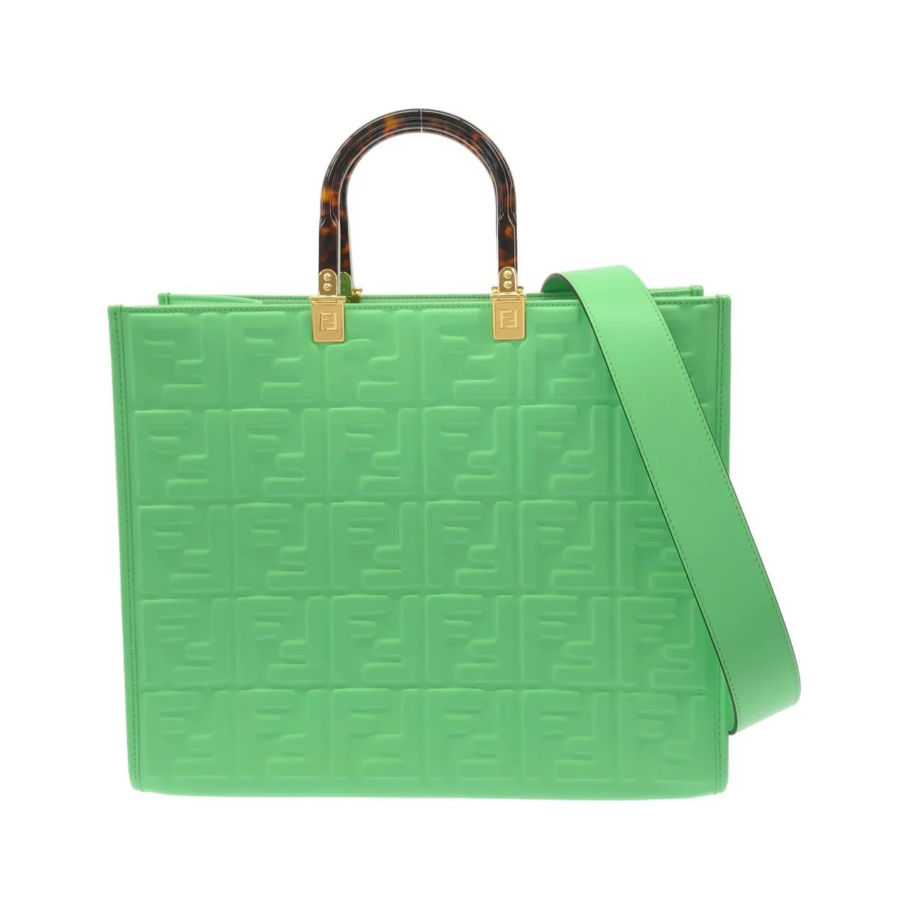 FENDI Sunshine Shopper 8BH386 AMCV Handbag Green