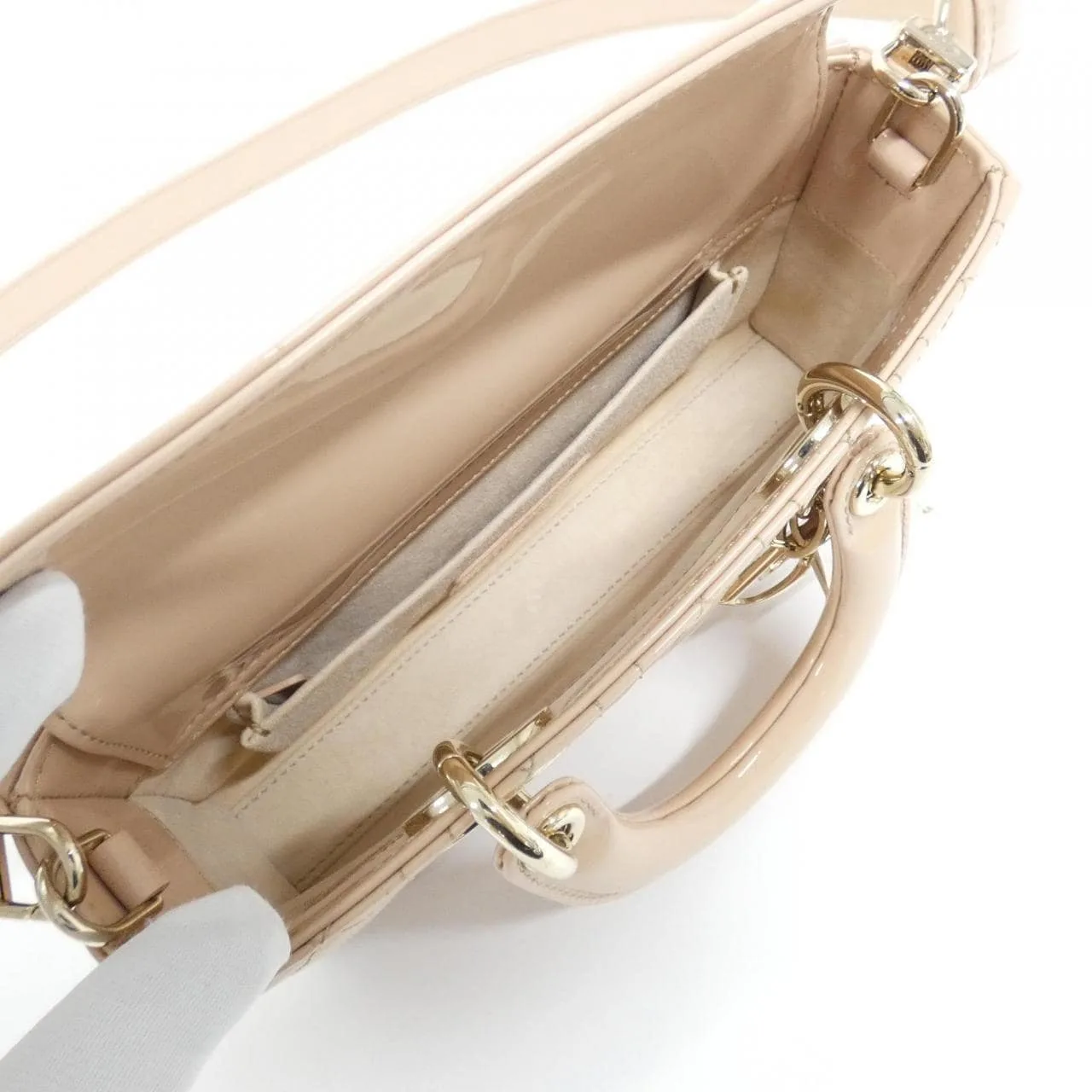 DIOR M0613OWCB Handbag Patent Leather Beige Patent Leather Rank A - Thumbnail 8