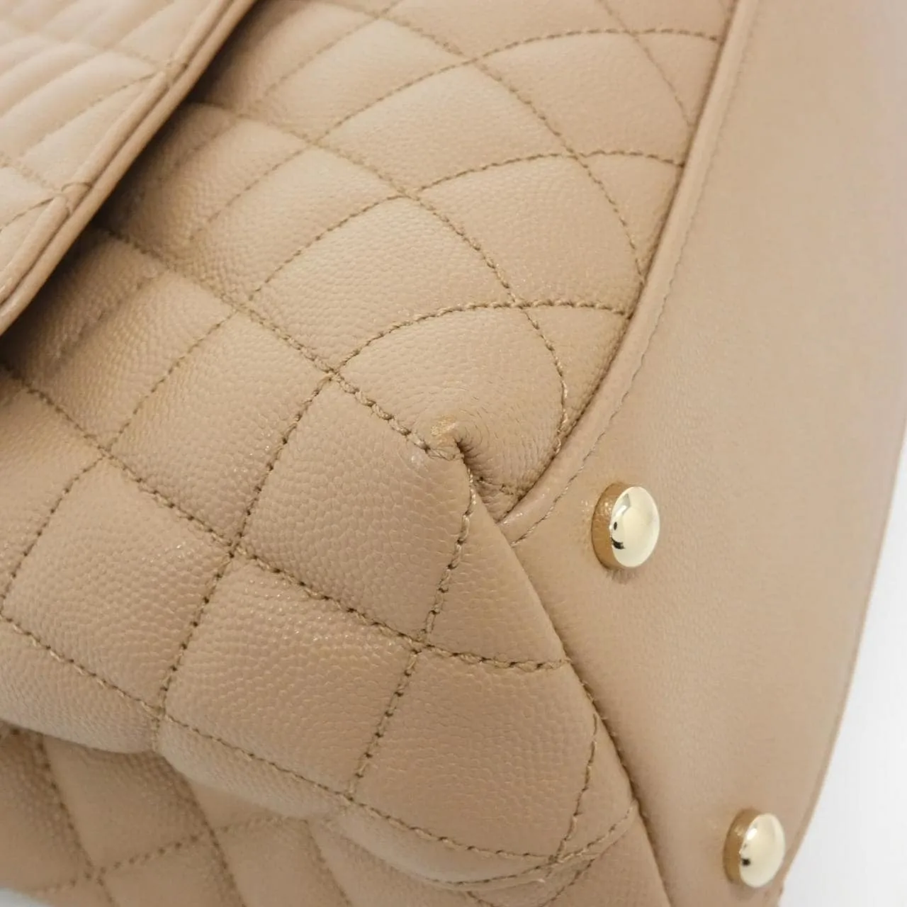 CHANEL Matelasse 92991 Handbag Grained Calfskin 米色 荔枝紋牛皮 中古品A - 縮圖 3