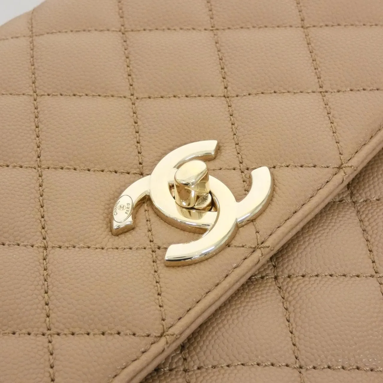 CHANEL Matelasse 92991 Handbag Grained Calfskin 米色 荔枝紋牛皮 中古品A - 縮圖 5