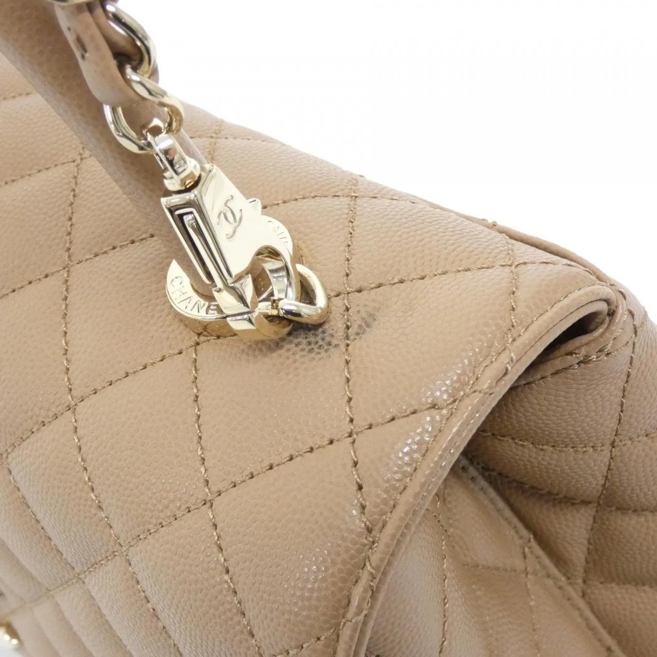 CHANEL Matelasse 92991 Handbag Grained Calfskin 米色 荔枝紋牛皮 中古品A - 縮圖 6