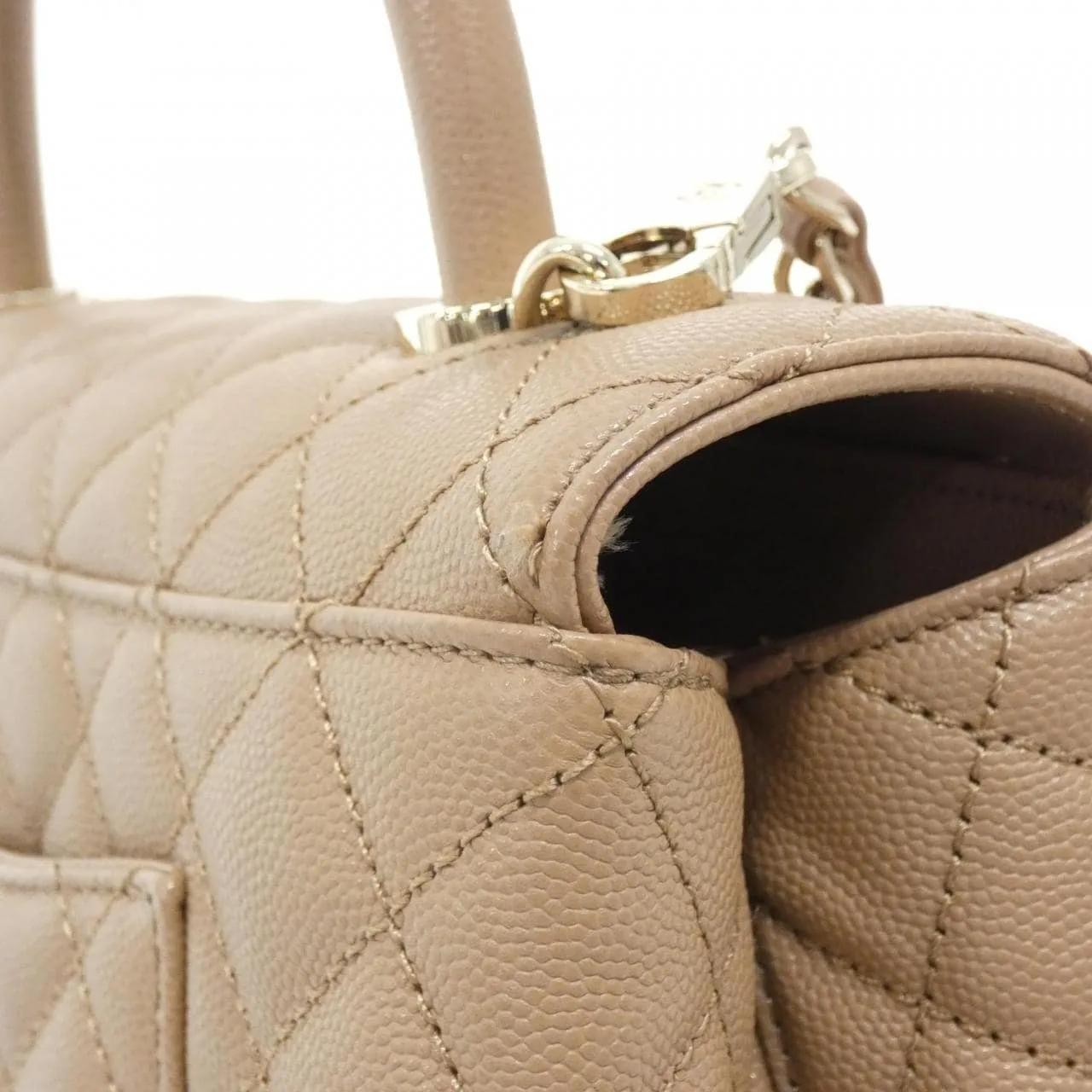 CHANEL Matelasse 92991 Handbag Grained Calfskin 米色 荔枝紋牛皮 中古品A - 縮圖 7