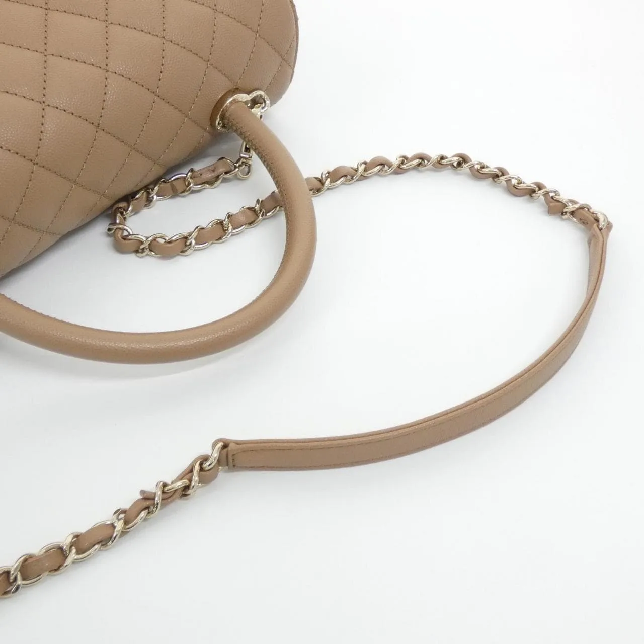 CHANEL Matelasse 92991 Handbag Grained Calfskin 米色 荔枝紋牛皮 中古品A - 縮圖 8