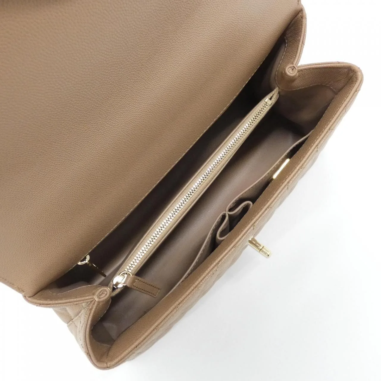 CHANEL Matelasse 92991 Handbag Grained Calfskin 米色 荔枝紋牛皮 中古品A - 縮圖 9