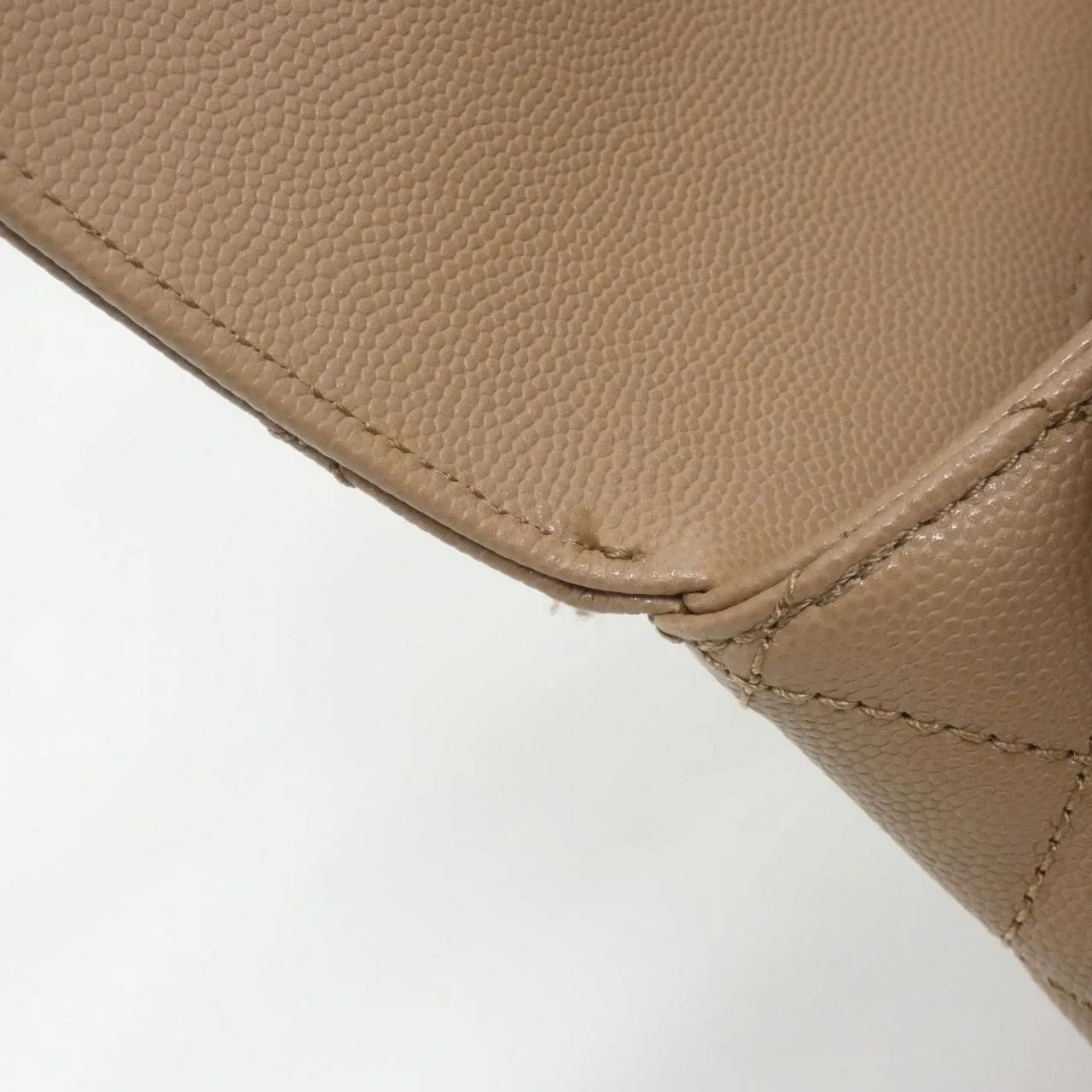 CHANEL Matelasse 92991 Handbag Grained Calfskin 米色 荔枝紋牛皮 中古品A - 縮圖 10