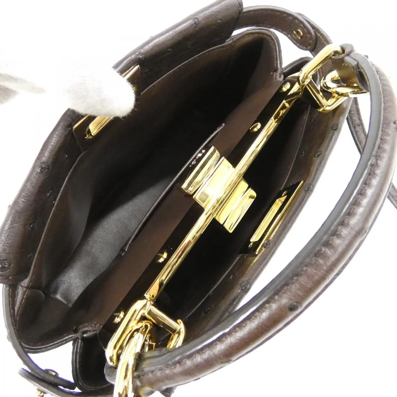 FENDI Peekaboo 8BN244 U9D 手提包 鴕鳥皮 5