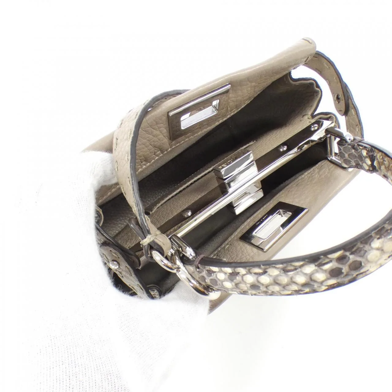 FENDI Peekaboo 8BN244 N8K Handbag Python 黑色 蟒蛇皮 中古品A - 縮圖 7