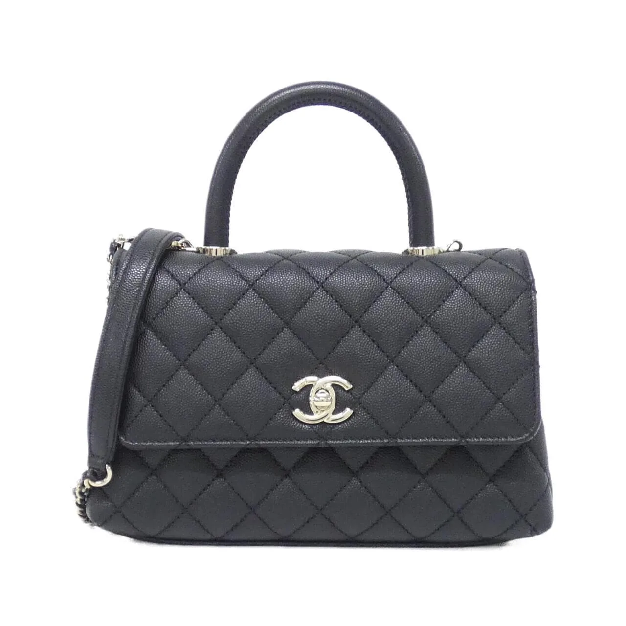 CHANEL Matelasse 92990 Handbag Grained Calfskin Black