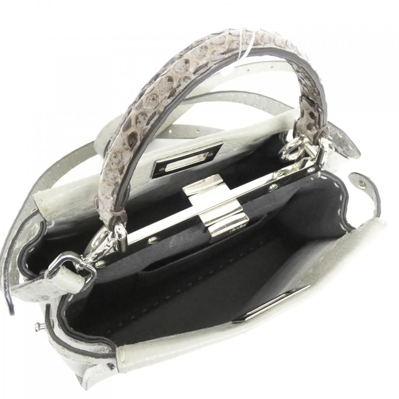 FENDI Peekaboo 8BN244 ALFW Handbag Python 灰色 蟒蛇皮 中古品A - 縮圖 9