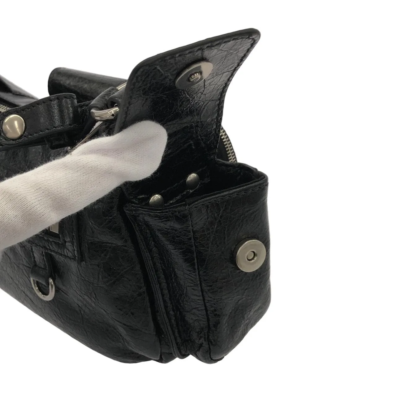 BALENCIAGA 802227 210C8 Shoulder Lambskin Black Lambskin Rank A - Thumbnail 5