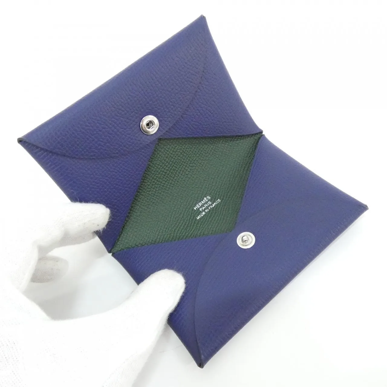 HERMES 078475CK Card Case Epsom Blue Epsom Leather Rank A - Thumbnail 2