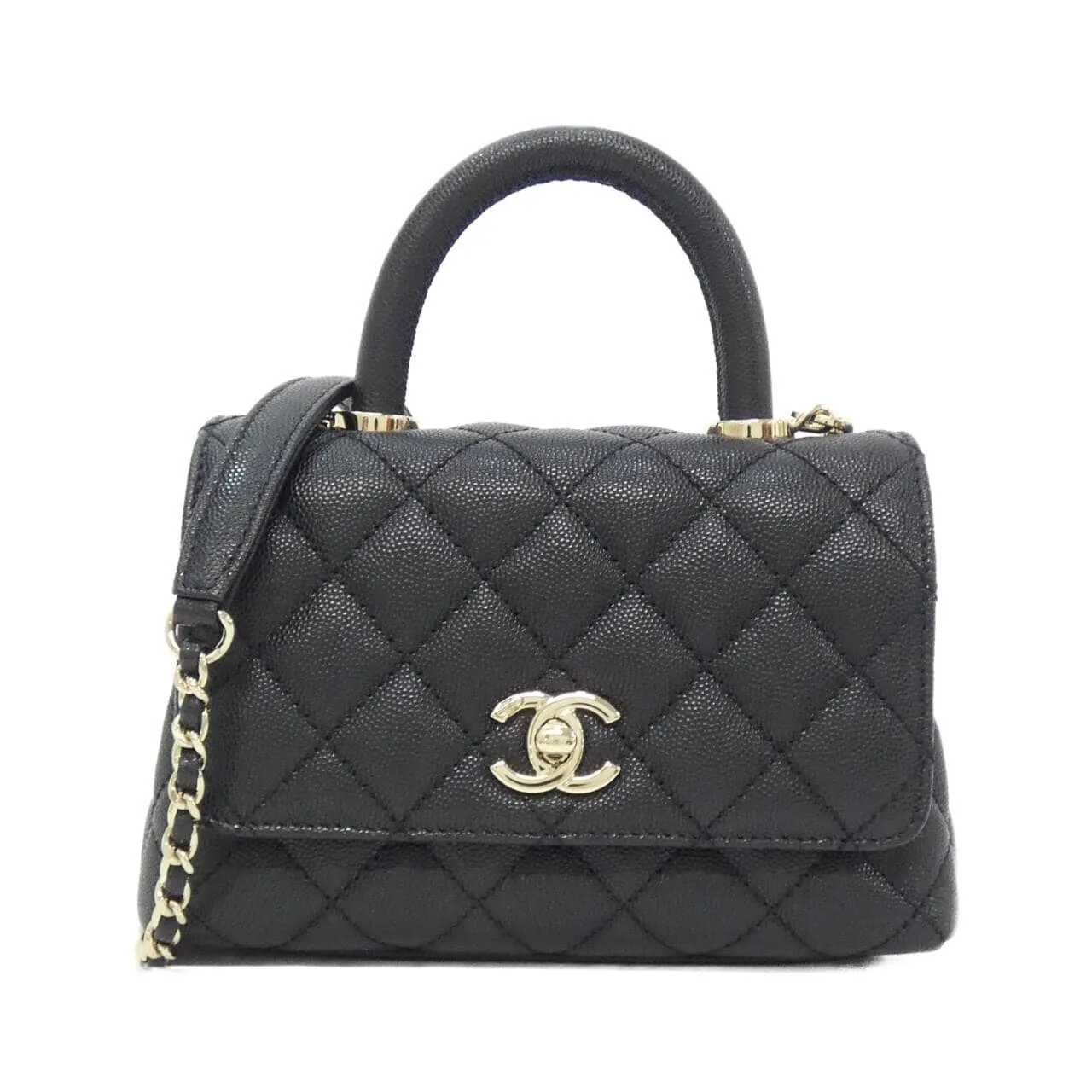 CHANEL Coco Handle AS2215 Handbag Grained Calfskin Black