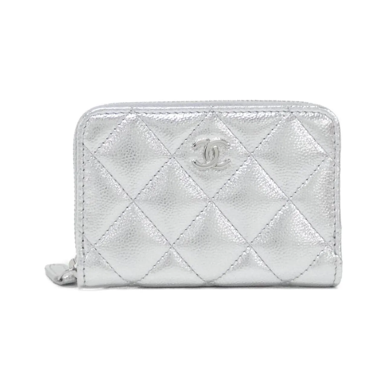 CHANEL Timeless Classic AP0216 Coin Case Grained Calfskin Silver