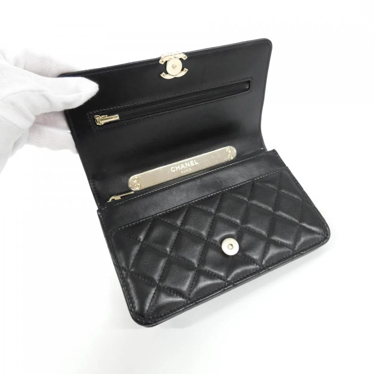 CHANEL Timeless Classic AP2844 銀包 羊皮 黑色 羊皮 中古品A - 縮圖 7