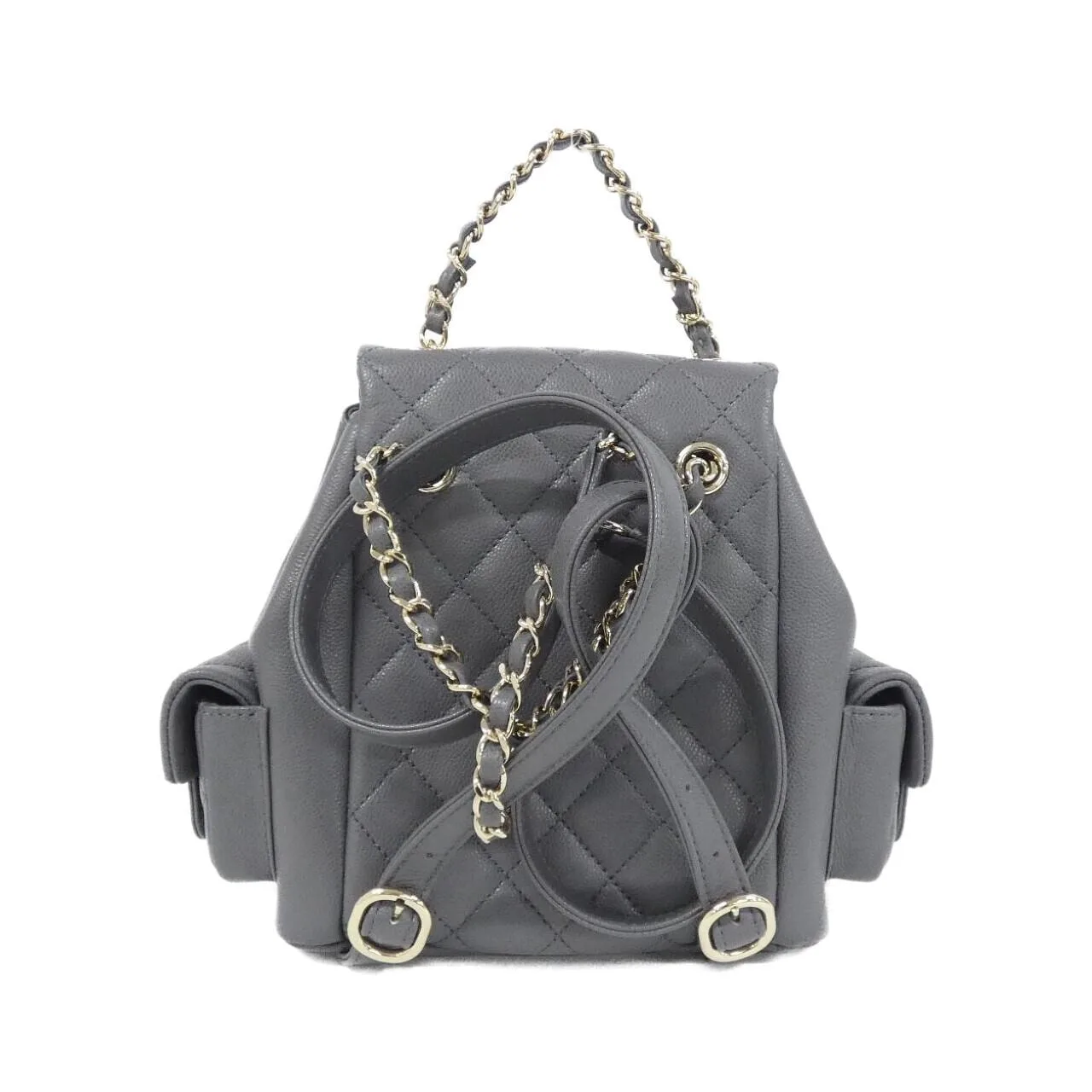 CHANEL AS4399 Backpack Grained Calfskin 灰色 荔枝紋牛皮 中古品A - 縮圖 2