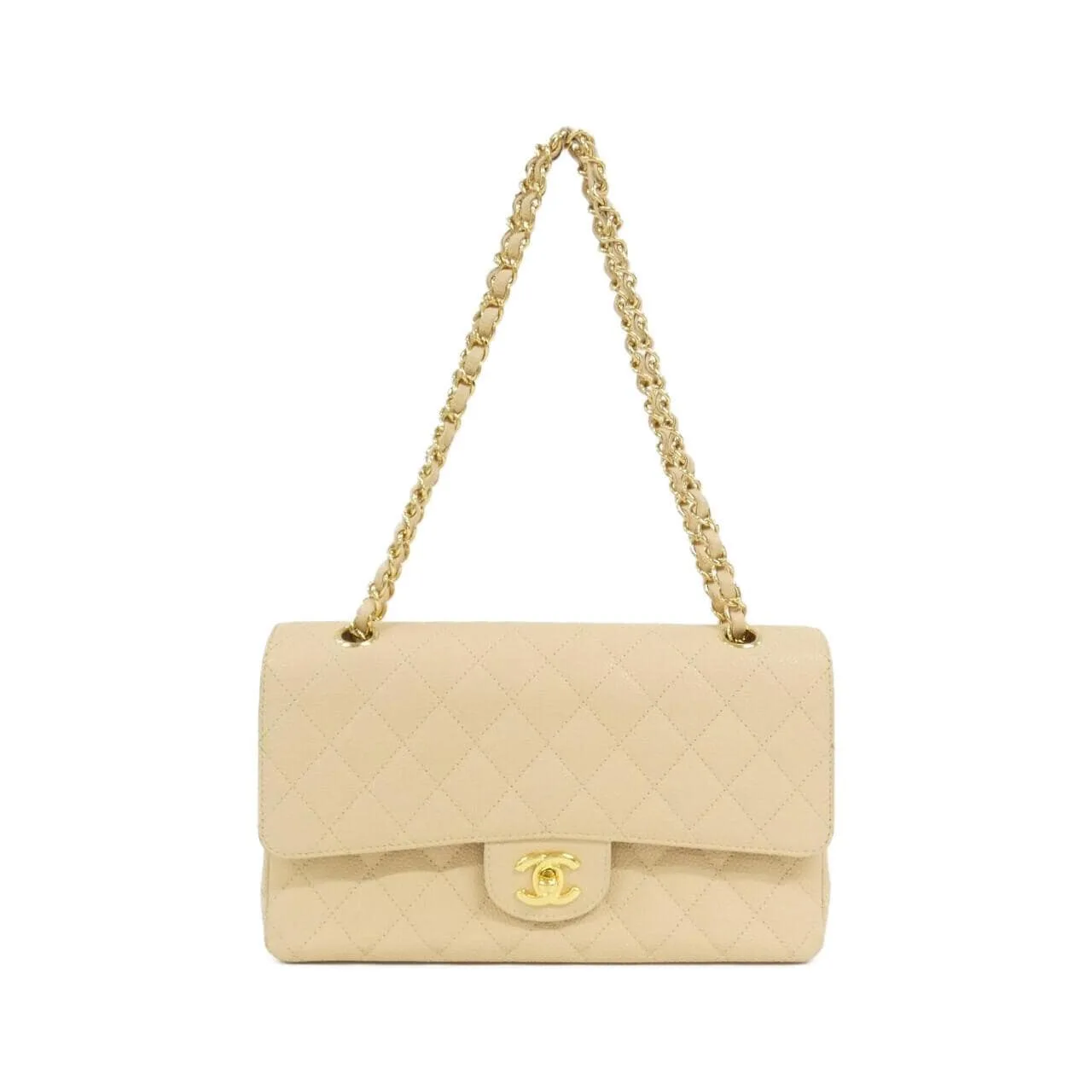 CHANEL Matelasse 1112 Shoulder Grained Calfskin Beige