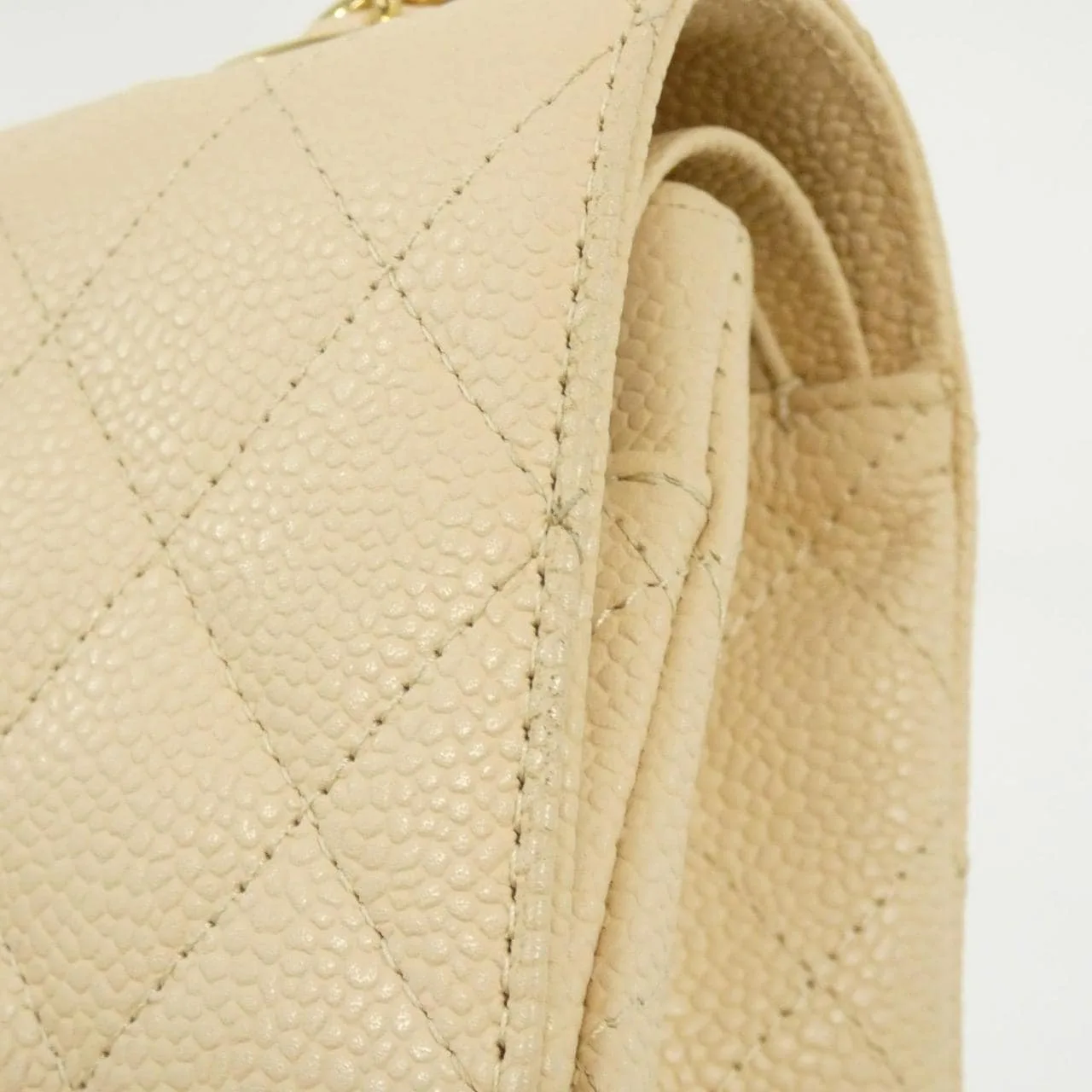 CHANEL Matelasse 1112 Shoulder Grained Calfskin 米色 荔枝紋牛皮 中古品A - 縮圖 5