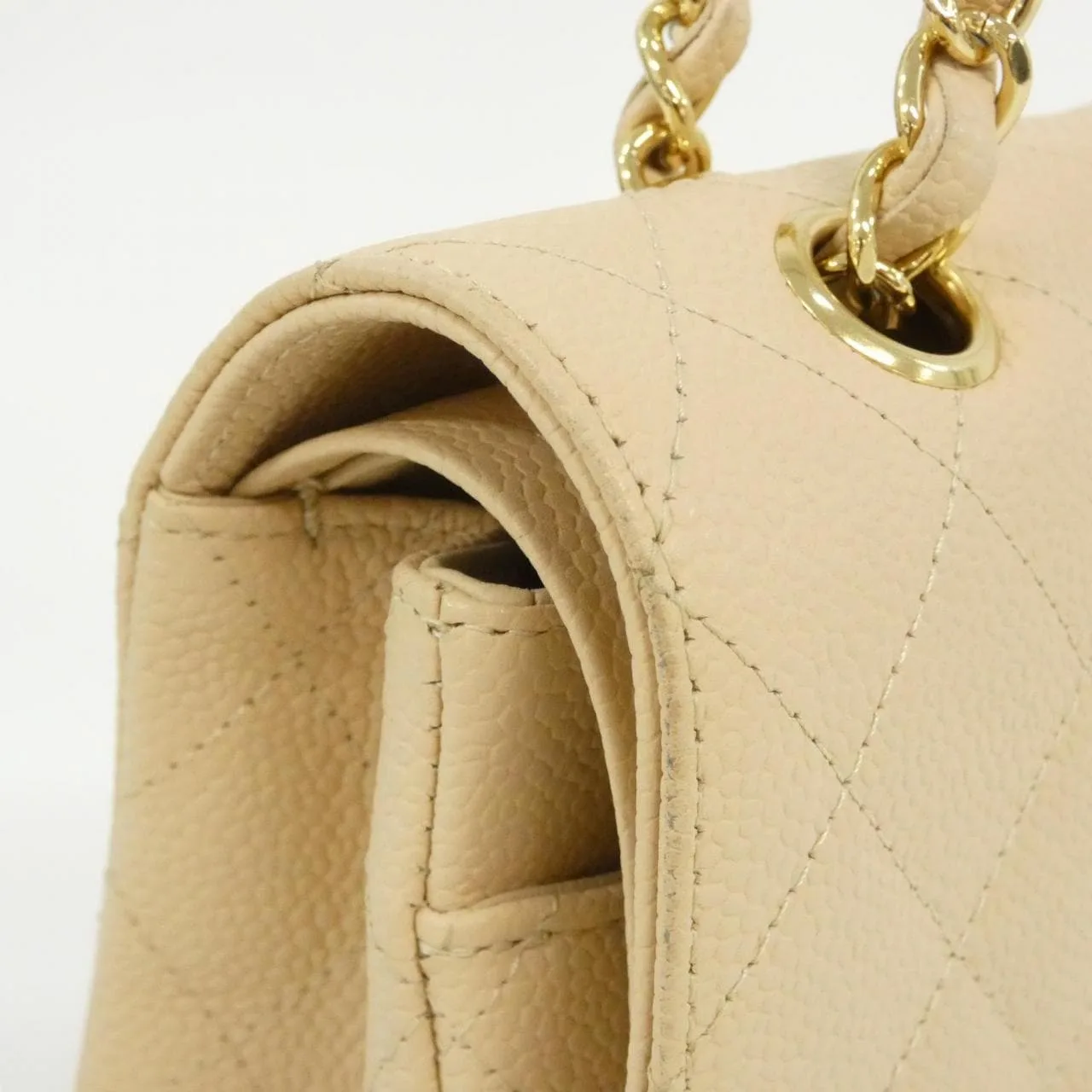 CHANEL Matelasse 1112 Shoulder Grained Calfskin 米色 荔枝紋牛皮 中古品A - 縮圖 6