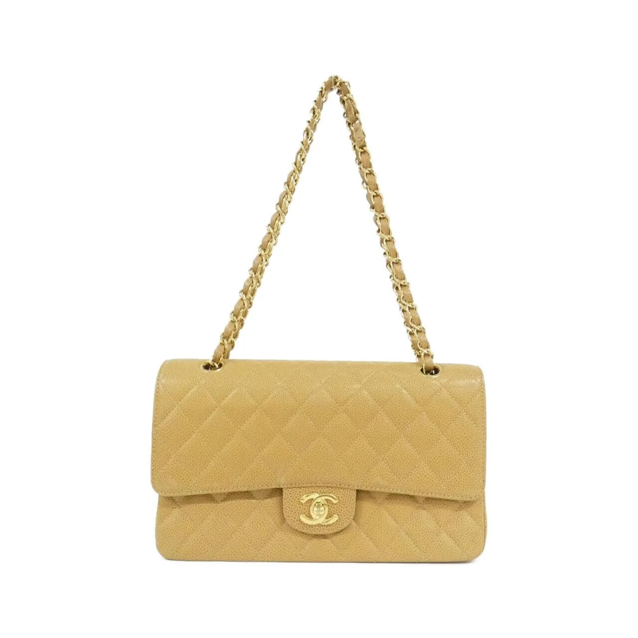 CHANEL Matelasse 1112 Shoulder Grained Calfskin Beige