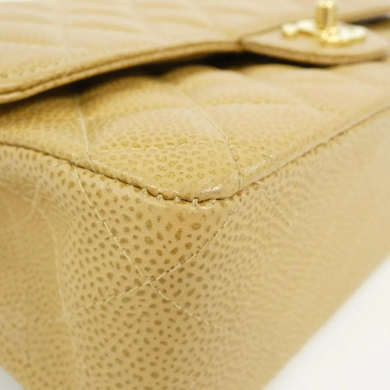 CHANEL Matelasse 1112 Shoulder Grained Calfskin 米色 荔枝紋牛皮 中古品A - 縮圖 3