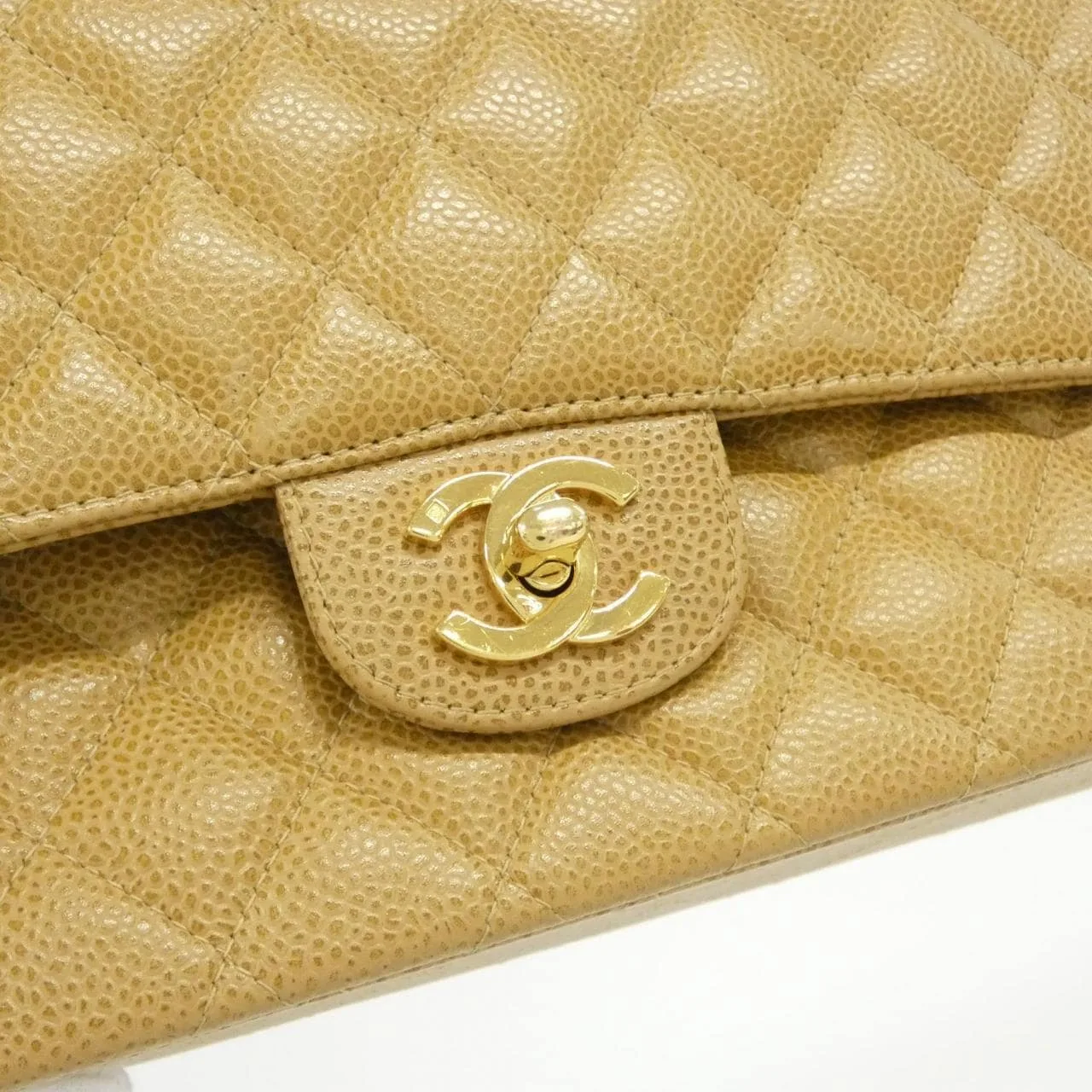 CHANEL Matelasse 1112 Shoulder Grained Calfskin 米色 荔枝紋牛皮 中古品A - 縮圖 4