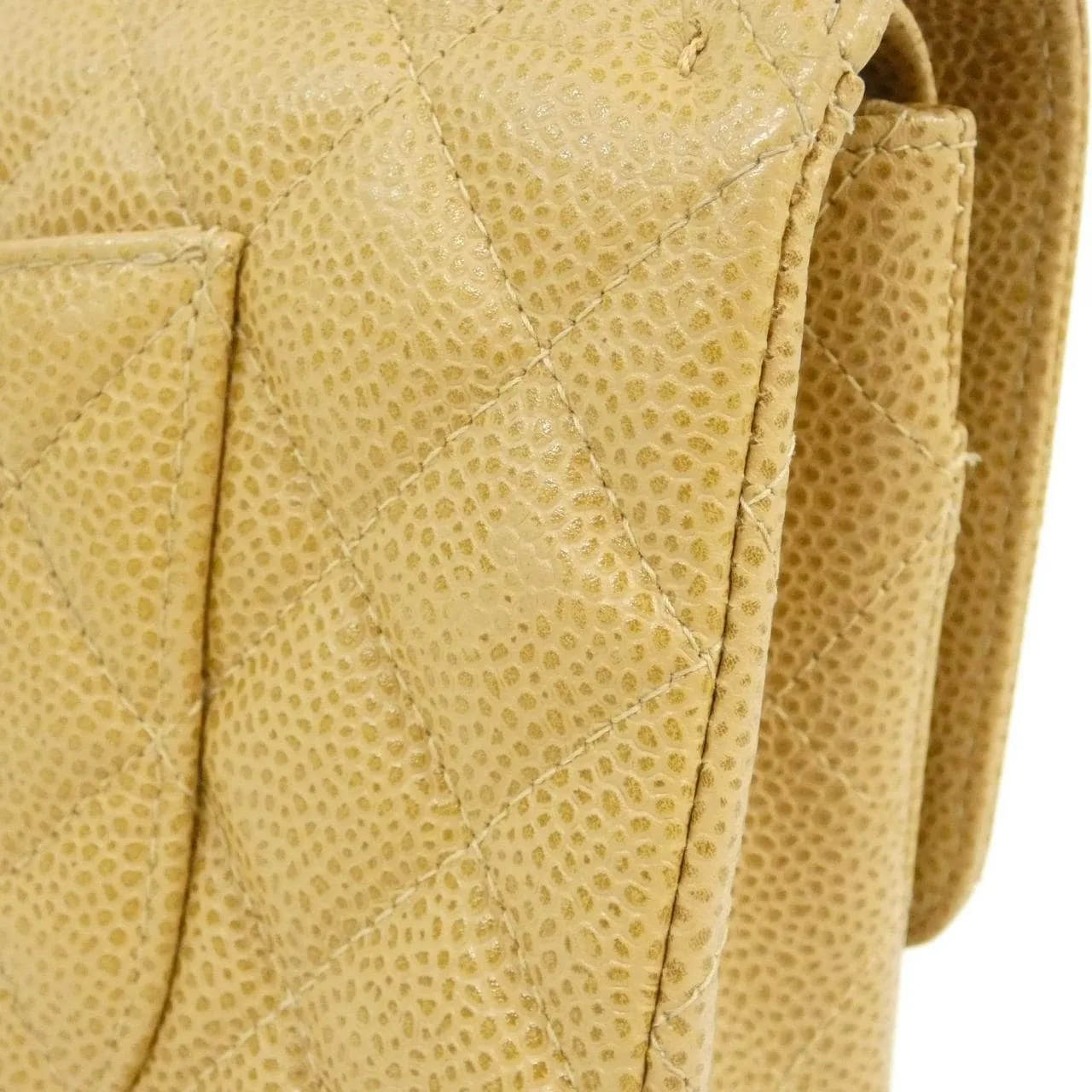 CHANEL Matelasse 1112 Shoulder Grained Calfskin 米色 荔枝紋牛皮 中古品A - 縮圖 5