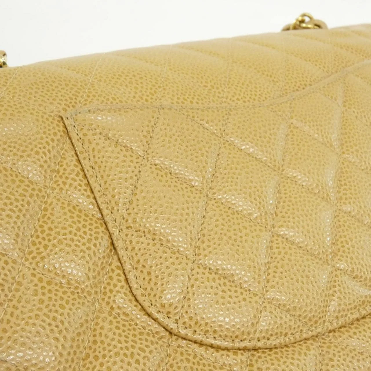 CHANEL Matelasse 1112 Shoulder Grained Calfskin 米色 荔枝紋牛皮 中古品A - 縮圖 6