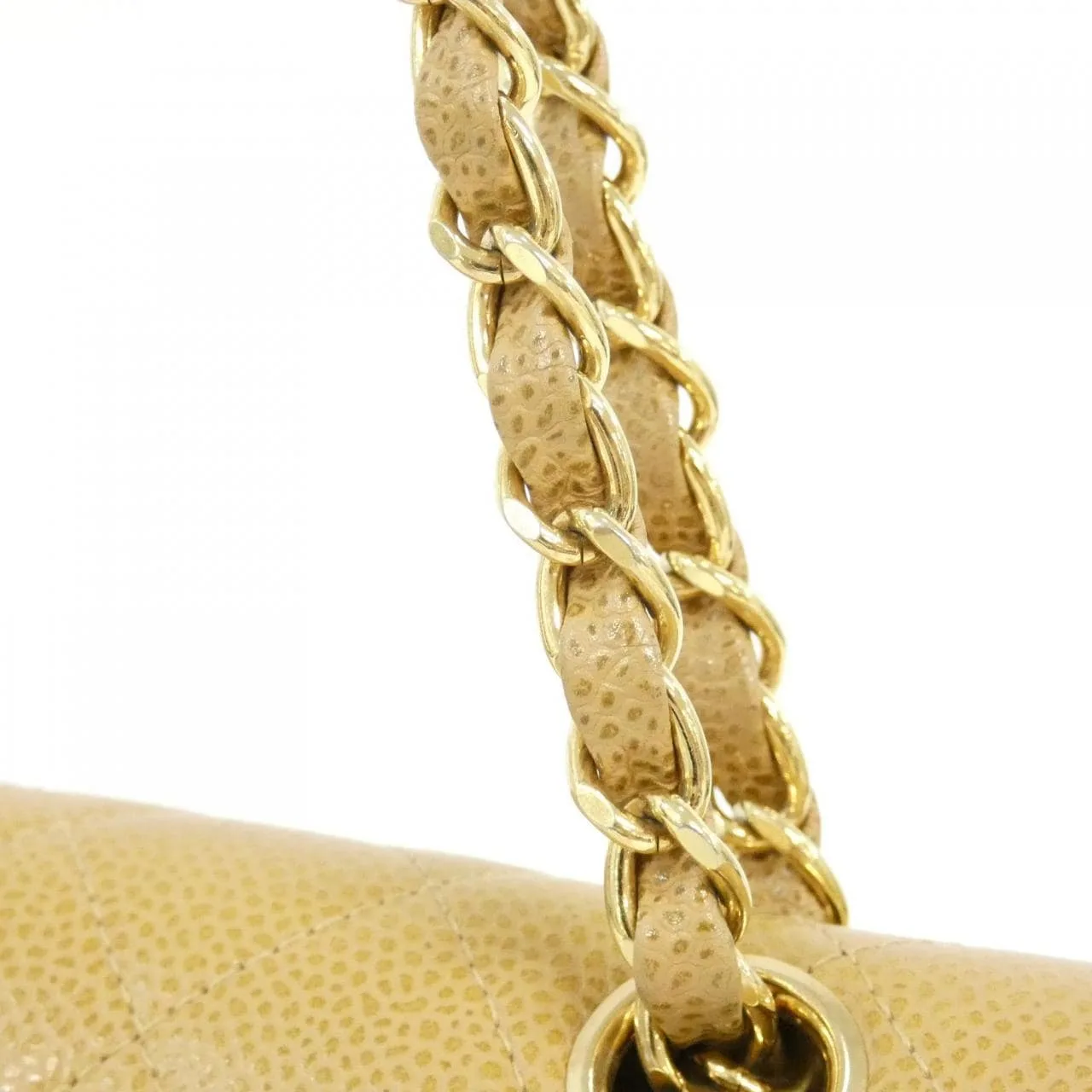 CHANEL Matelasse 1112 Shoulder Grained Calfskin 米色 荔枝紋牛皮 中古品A - 縮圖 7