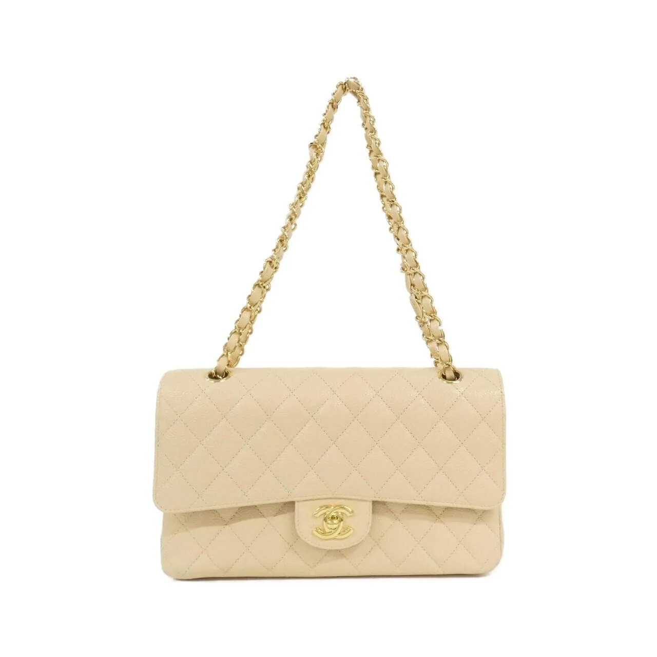 CHANEL Matelasse 1112 Shoulder Grained Calfskin Beige