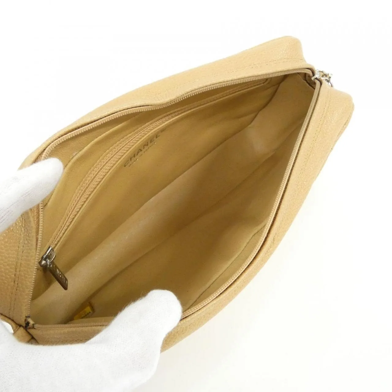 CHANEL Shoulder Caviar Leather 米色 Caviar Leather 中古品A - 縮圖 9