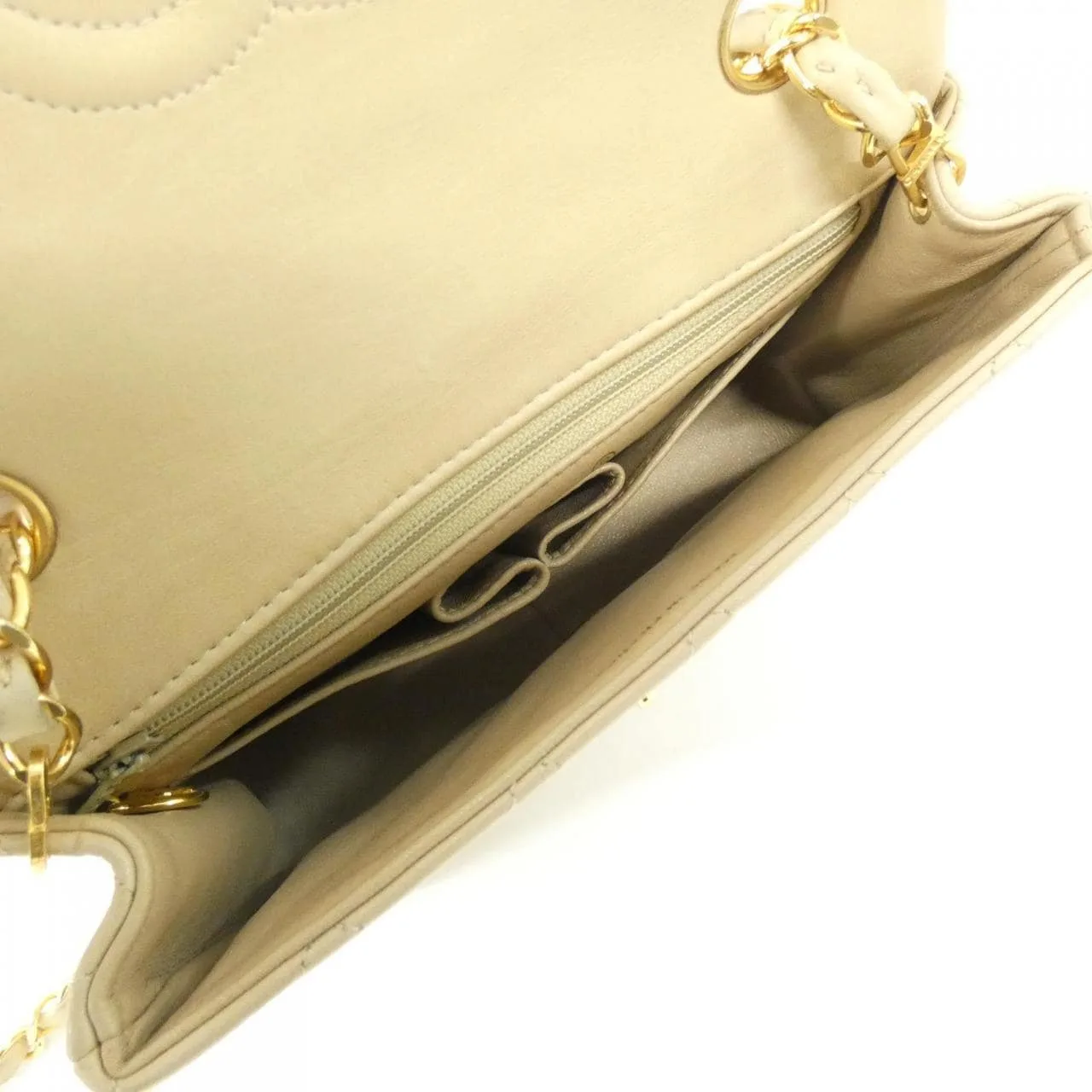 CHANEL 01163 肩背包 羊皮 米色 羊皮 中古品A - 縮圖 9