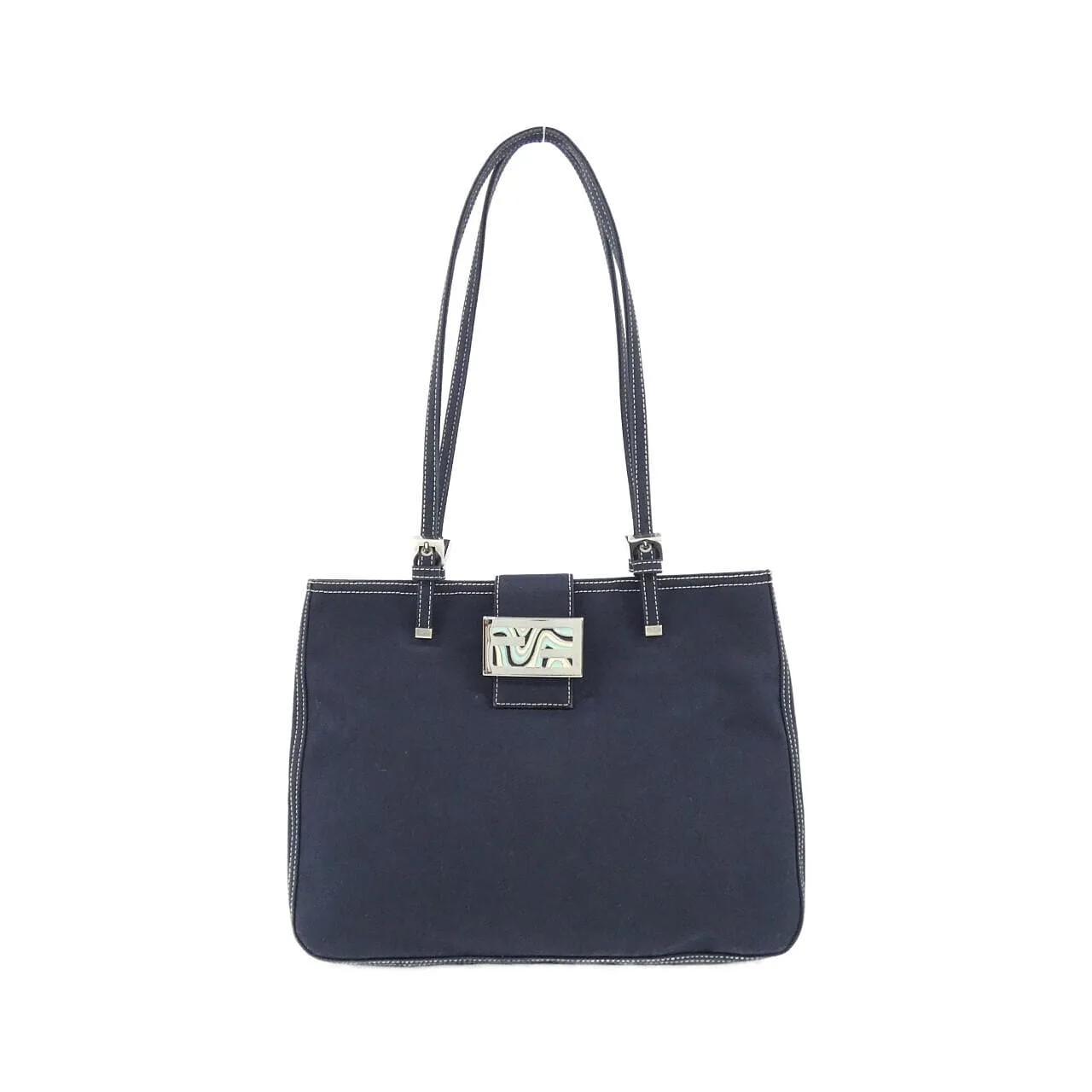 FENDI 17260 Handbag Canvas Navy