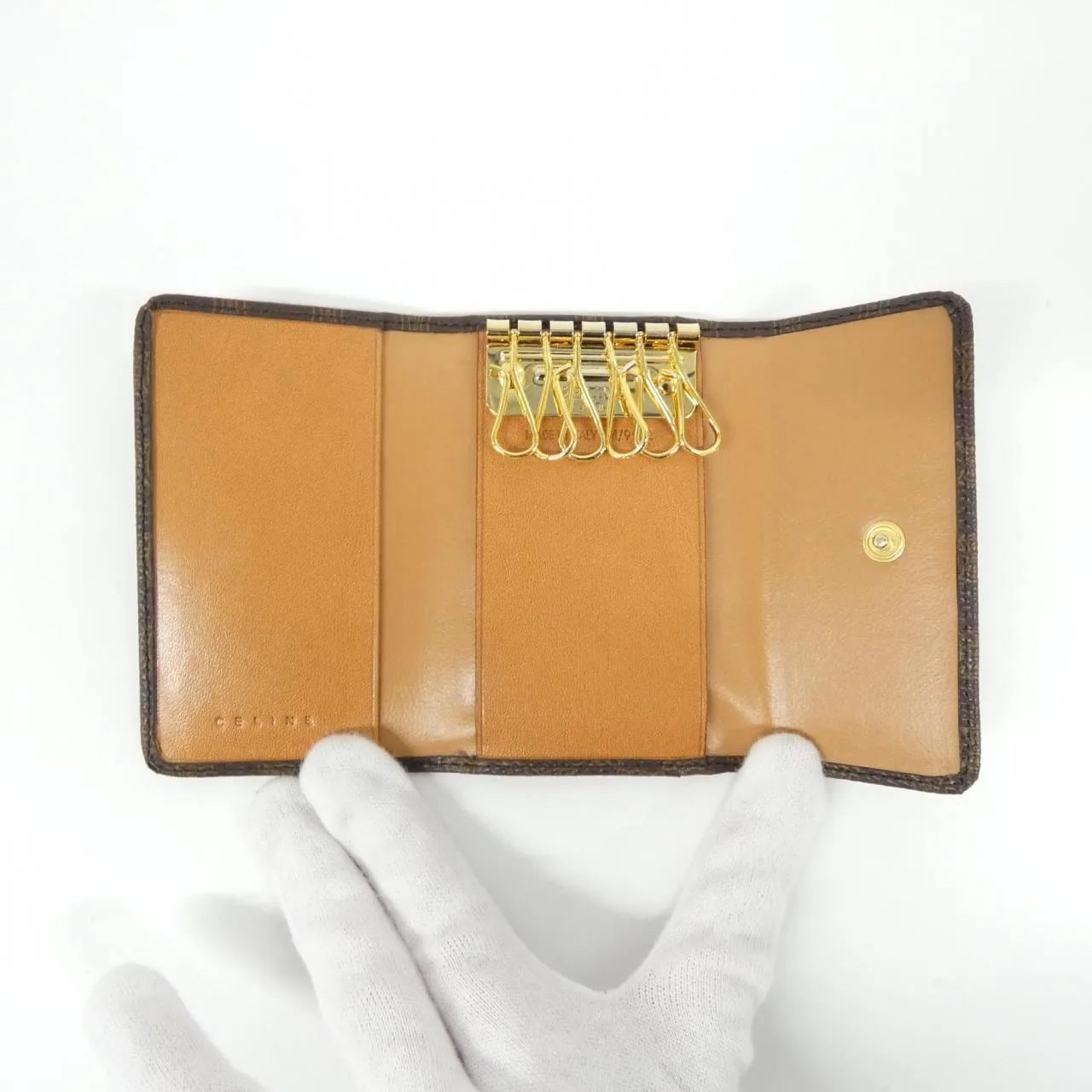 CELINE 鎖匙包 帆布 棕色 帆布 中古品A - 縮圖 3